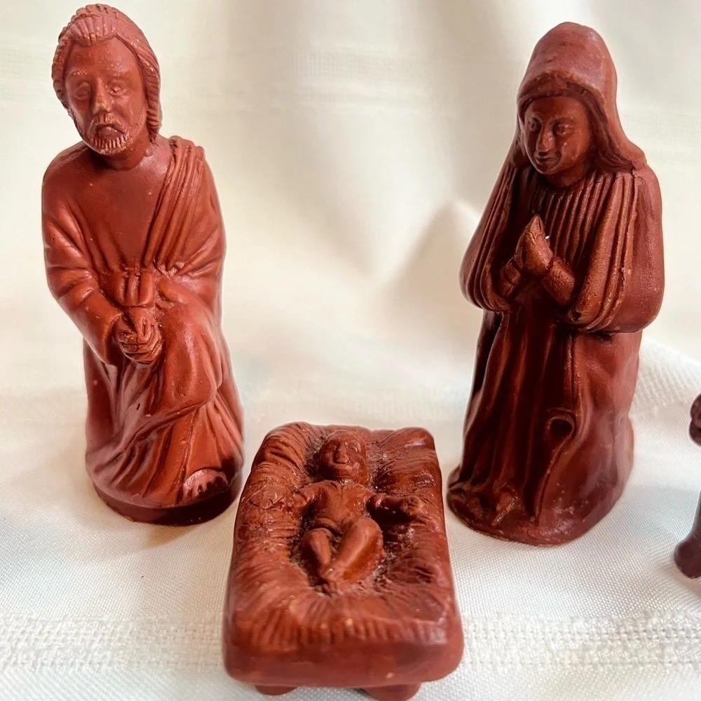 VTG Bangladesh Handcrafted Terracotta Nativity Set Red Clay Christmas Creche